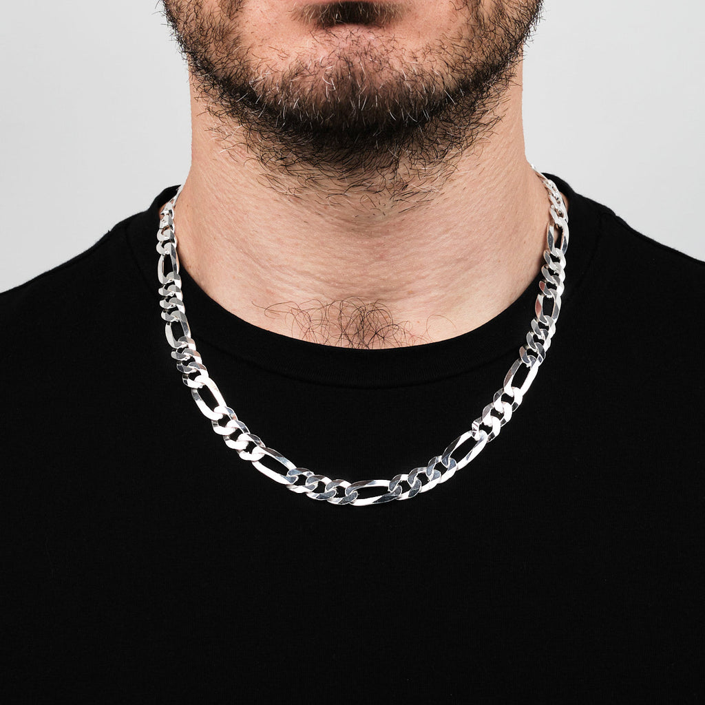 925 Sterling Silver Figaro 9.5mm Chain Necklace For Men treasurebayb2b