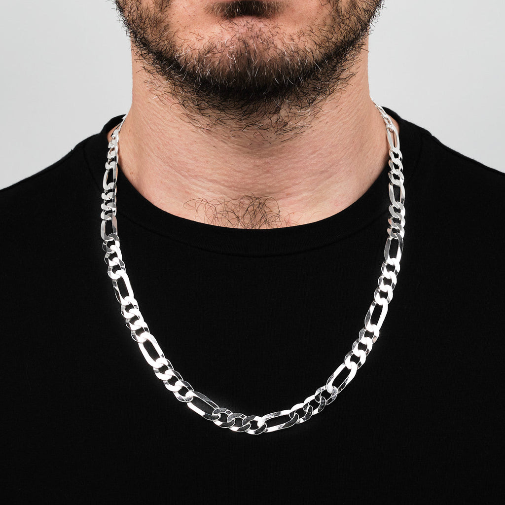 925 Sterling Silver Figaro 9.5mm Chain Necklace For Men treasurebayb2b