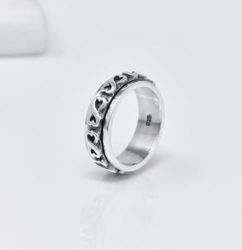 7MM 925 Sterling Silver Celtic Trinity Knot Heart Spinner Ring Stress Relief Ring For Women and Girls Size L M N P R treasurebayb2b