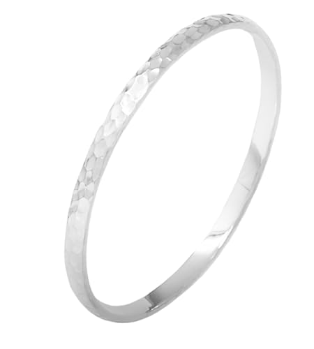 Handmade Solid Womens Silver Bracelet | 3mm 4mm 5mm Hammered Style 925 Sterling Silver Bangle Bracelet for Women Ladies Girls treasurebayb2b