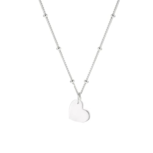 Women's Silver Necklace - 925 Sterling Silver Pendant Charm Small Chain Beaded Necklace Layered Stacking Curb Chain Necklace for Women Ladies Girls treasurebayb2b