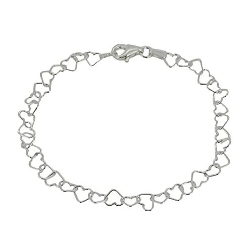 Sterling Silver Italian 5.8mm Rolo Heart Link Chain Bracelet for Women Teen Girls, Made in Italy treasurebayb2b