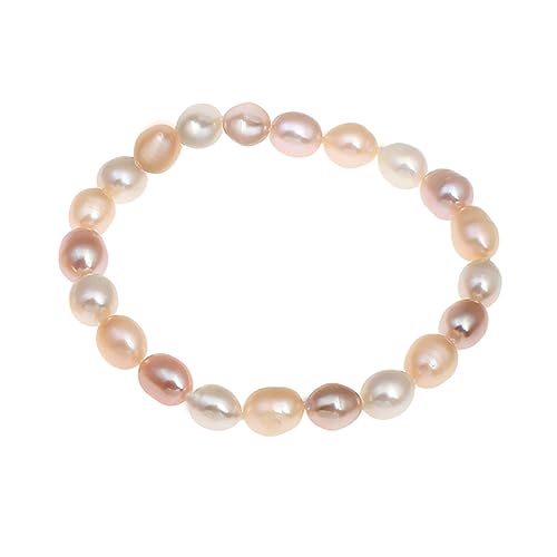 Handmade Womens 7-8mm Freshwater Pearl Bracelet | 7-8MM Rice Shaped Stretchy Beaded Pearl Bracelet for Ladies and Girls - Pink, Black, White, Grey, Multicolour treasurebayb2b