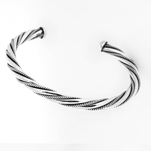 Handcrafted Men's 925 Sterling Silver Bangle Bracelet Adjustable size | Torque Bangle for Men treasurebayb2b