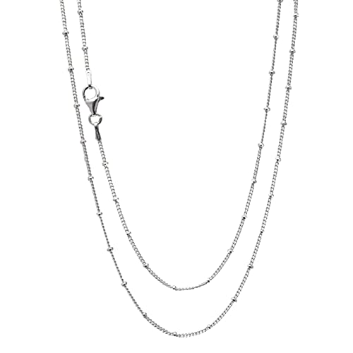 Women's Silver Chain Beads Necklace | 925 Silver Italian Chain Layered Stacking Necklace Curb Ball Beaded Chain Necklace for Women and Girls 16" 18" 19" 20" 21" 22" 24" in treasurebayb2b