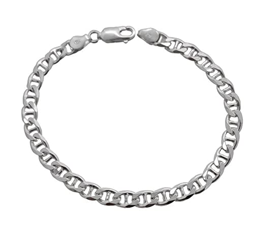 Men's Silver Bracelet Heavy Thick 925 Sterling Silver 6.5MM Mariner Chain Brecelet Length 18.5cm, 19.5cm, 21cm, 22cm and 23cm treasurebayb2b