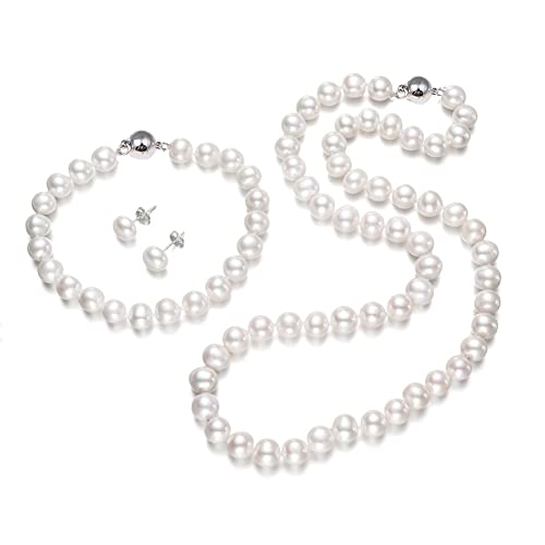 AA Grade Natural 7mm White Freshwater Pearl Necklace Bracelet Earrings Women's Pearl Jewellery Set treasurebayb2b