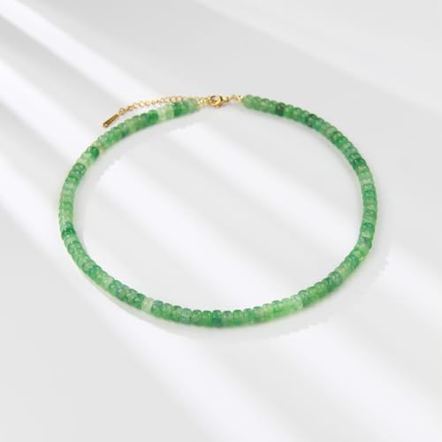 Handmade Womens Girls Beaded Necklace Choker 6mm Rondle Beads - Natural Green Agate Gemstones Healing Crystal Jewellery treasurebayb2b