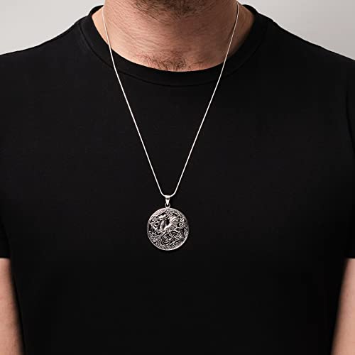 Detailed Dragon Circular Pendant Made from 925 Sterling Silver, Men's, Women's Pendant Necklace treasurebayb2b