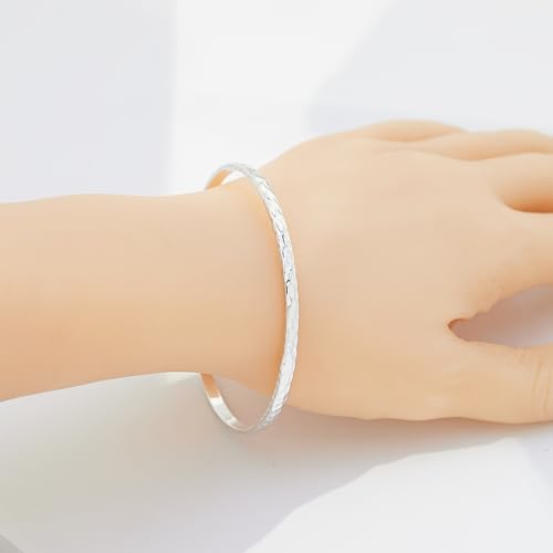 Handmade Solid Womens Silver Bracelet | 3mm 4mm 5mm Hammered Style 925 Sterling Silver Bangle Bracelet for Women Ladies Girls treasurebayb2b