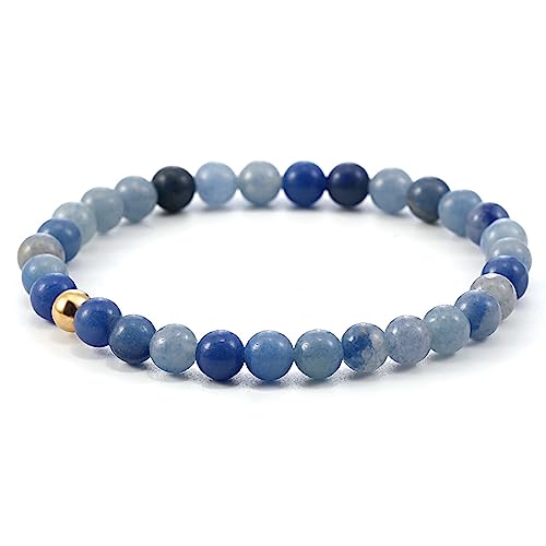Handmade Womens Mens 6mm Gemstone Bracelet with Golden Bead | Stress and Anxiety Power Bead Healing Crystal Gemstone Bracelet treasurebayb2b