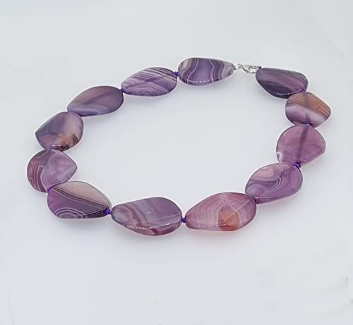 Handmade Women's Chunky Natural Agate Gemstone Necklace Purple Colour 20In treasurebayb2b