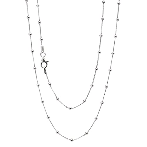 Women's Silver Necklace - 925 Sterling Silver Small Chain Beaded Necklace Layered Stacking Curb Chain Necklace for Women Ladies Girls 16" 18" 19" 20" 21" 22" 24" in treasurebayb2b