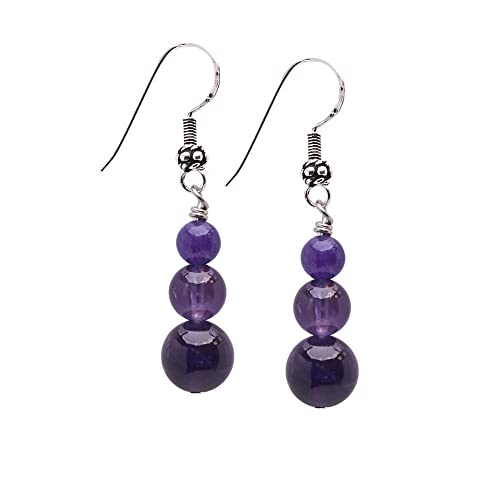 Handmade Women's Natural Gemstone Triple Beads and Sterling Silver Dangle Drop Earrings | Gift Ideas for Women, Girls treasurebayb2b