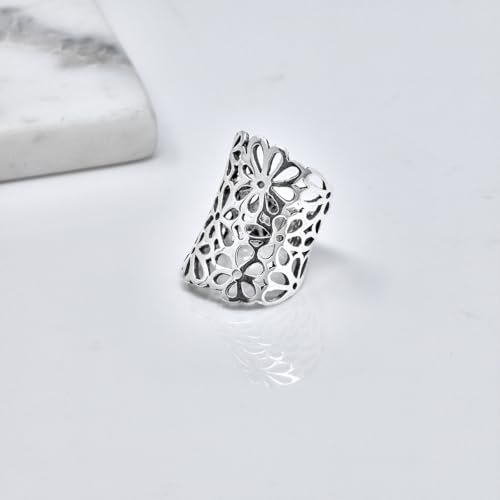 Chunky Statement Floral Design 925 Sterling Silver Ring For Women and Girls Available L M N P treasurebayb2b