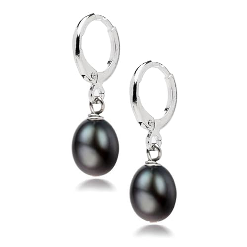 Dainty Pearl Earrings for Women and Girls | Natural Freshwater Pearl Huggie Hoop Earrings - Pearl earrings colour: White, Pink, Grey, Black treasurebayb2b