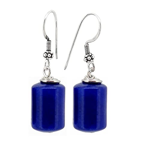 Handmade Women's Natural Gemstone Column Beads and Sterling Silver Dangle Drop Earrings | Gift for Women, Girls treasurebayb2b