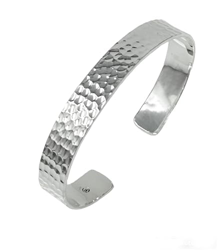Women's Silver Bracelet - Chunky Statement 11mm Bangle Hammered Style 925 Sterling Silver Cuff Bangle Bracelet for Women Ladies Girls treasurebayb2b