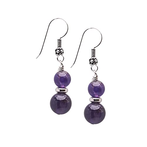 Handmade Women's Natural Gemstone Double Beads and Sterling Silver Dangle Drop Earrings | Gift for Women, Girls treasurebayb2b