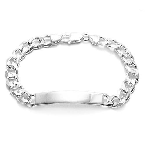 Mens Solid 925 Sterling Silver Chain ID Bracelet | Sterling Silver Thick Heavy 8mm Curb ID Bracelet treasurebayb2b