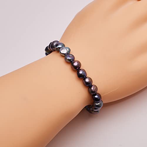 Handmade Womens 7-8mm Freshwater Pearl Bracelet | Stretchy Beaded Pearl Bracelet for Ladies and Girls - Pink, Black, White, Grey, Multicolour treasurebayb2b