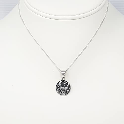 Women's Jewellery - Small Wolf and Moon Pendant on 45cm Trace Chain necklace treasurebayb2b