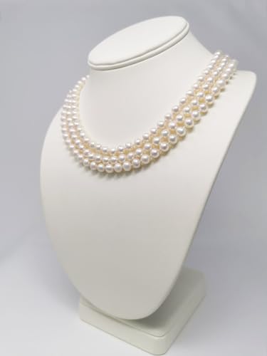 Stunning 8-9mm Natural White Freshwater Pearl Necklace For Women and Girls | Womens Three Strands White Pearl Necklace treasurebayb2b