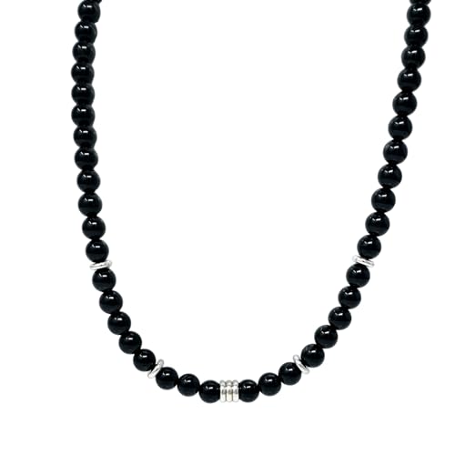 Handmade Mens Beaded Necklace Chain | 8mm Tigers Eye Blue Turquoise Black Agate Beads Necklace Chain for Men Natural Gemstones Healing Crystal Jewellery treasurebayb2b