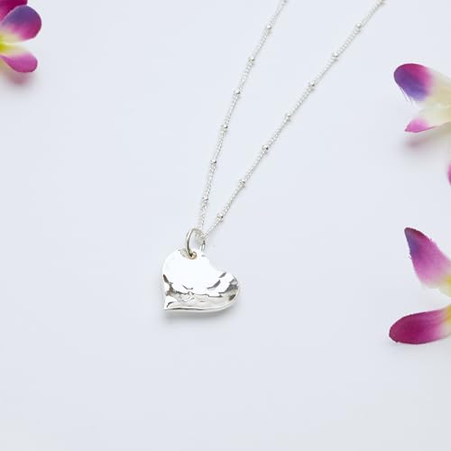 Handmade Womens Silver Pendant Necklace | 925 Sterling Silver Hammered Pendant Charm on Beaded Chain Necklace Layered Stacking Necklace for Women Ladies Girls treasurebayb2b