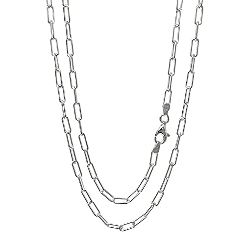Women's Men's 925 Sterling Silver Chain Necklace Elongated Paperclip Links Chain Italian Made Length 40/45/48/50/52/55/60/65 Cm treasurebayb2b