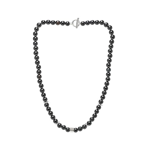 Handmade Mens Beaded Necklace Chain | 8mm Tigers Eye Blue Turquoise Black Agate Beads Necklace Chain for Men Natural Gemstones Healing Crystal Jewellery treasurebayb2b