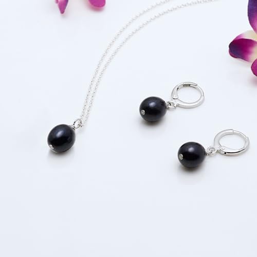 Freshwater Pearl Jewellery Necklace Earrings Set 925 Sterling Silver Gift for Women treasurebayb2b