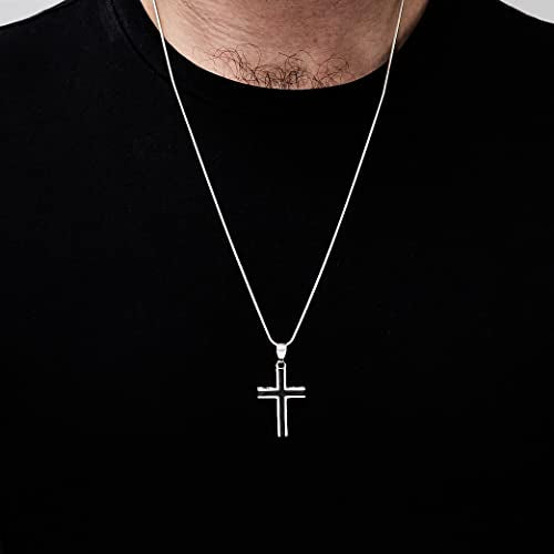 Men's Cross Silver black Enamel Pendant Necklace | Amazing Sterling Silver Cross Pendant with Chain for Men treasurebayb2b