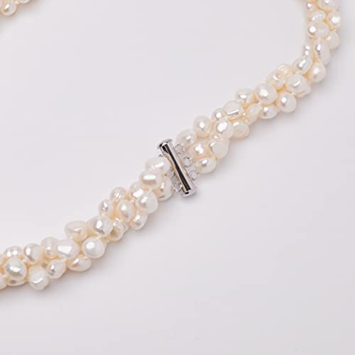 Womens Pearl Necklace - Modern Twist Cultured Freshwater White Baroque Pearl Three-strand chunky necklace treasurebayb2b