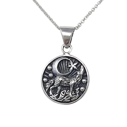 Women's Jewellery - Small Wolf and Moon Pendant on 45cm Trace Chain necklace treasurebayb2b