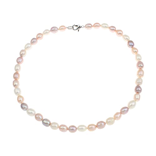 Women's Pearl necklace - Elegant and Classic 7-8mm Rice Shape Natural Pearl Necklace 46cm Colour Choice White/Pink/Black/Grey/Purple/Multicolour treasurebayb2b
