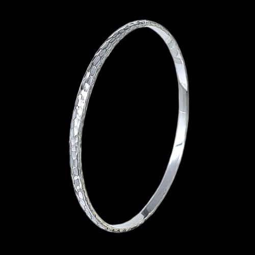 Handmade Solid Womens Silver Bracelet | 3mm 4mm 5mm Hammered Style 925 Sterling Silver Bangle Bracelet for Women Ladies Girls treasurebayb2b
