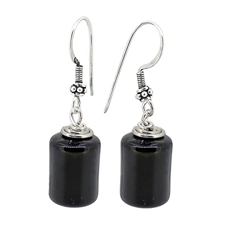 Handmade Women's Natural Gemstone Column Beads and Sterling Silver Dangle Drop Earrings | Gift for Women, Girls treasurebayb2b