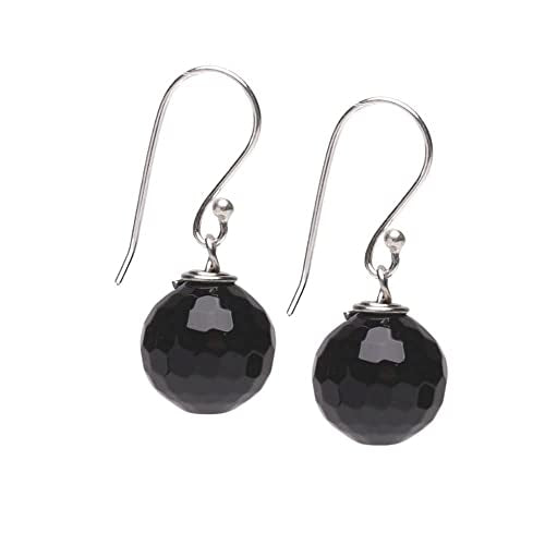 Handmade Women's Natural Gemstone Sterling Silver Dangle Drop Earrings 12mm Ball Beaded Earrings | Gift for Women, Girls treasurebayb2b