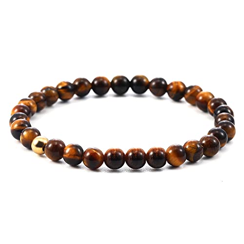 Handmade Womens Mens 6mm Gemstone Bracelet with Golden Bead | Stress and Anxiety Power Bead Healing Crystal Gemstone Bracelet treasurebayb2b