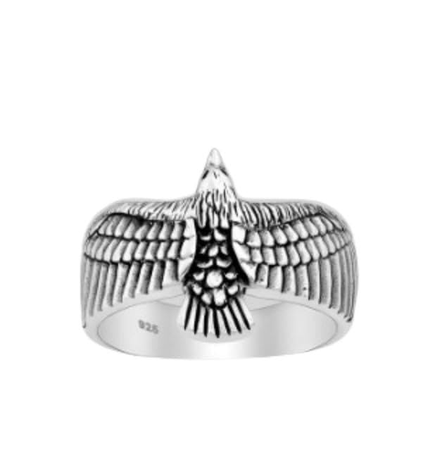 MEN'S Raven Ring 925 Sterling Silver Norse Raven in Flight Viking Ring | Flying Raven Ring Cool Punk Men's Animal Ring treasurebayb2b