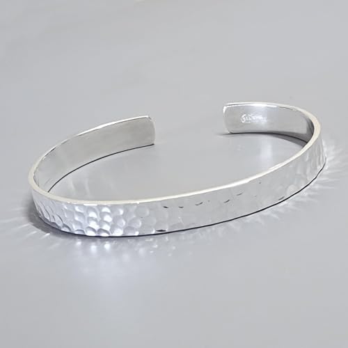 Hammered Silver Bangle Bracelet for Women 6mm Sterling Silver Open Cuff Bangle Bracelet Gift For Her treasurebayb2b