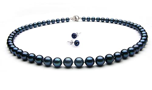 Women's Pearl Necklace Set AA Grade 8-9mm Black Freshwater Pearl Necklace and Stud Earrings Pearl Jewellery set for ladies and Girls treasurebayb2b