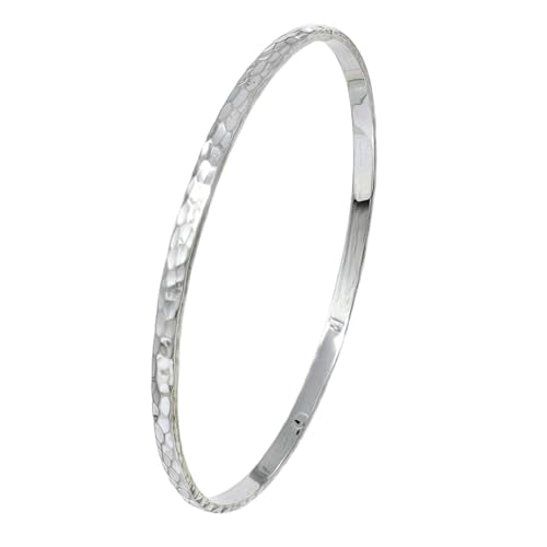 Handmade Solid Womens Silver Bracelet | 3mm 4mm 5mm Hammered Style 925 Sterling Silver Bangle Bracelet for Women Ladies Girls treasurebayb2b