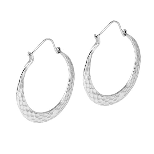 Boho Silver Hoops Earring Handmade 3,5Cm Hammered 925 Silver
