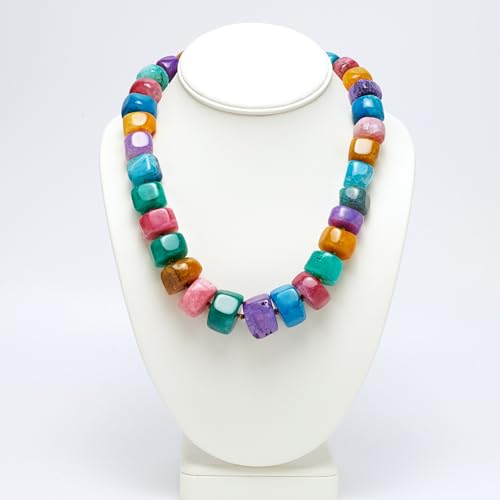 Womens Handmade Beaded Gemstone Necklace - Chunky Statement Multicolour Natural Agate Gemstone Necklace for Women Ladies treasurebayb2b
