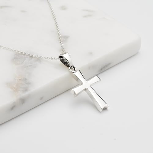 Men's Plain Silver Cross Pendant on Chain Necklace | Classic 925 Sterling Silver Pendant Necklace for Men and Women treasurebayb2b