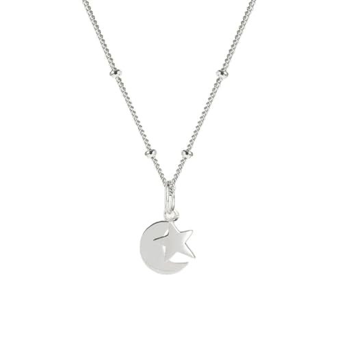 Women's Silver Necklace - 925 Sterling Silver Pendant Charm Small Chain Beaded Necklace Layered Stacking Curb Chain Necklace for Women Ladies Girls treasurebayb2b