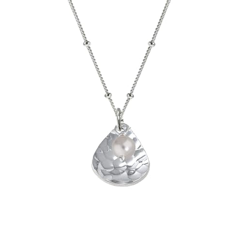 Handmade Womens Silver Pendant Necklace | 925 Sterling Silver Hammered Pendant Charm on Beaded Chain Necklace Layered Stacking Necklace for Women Ladies Girls treasurebayb2b