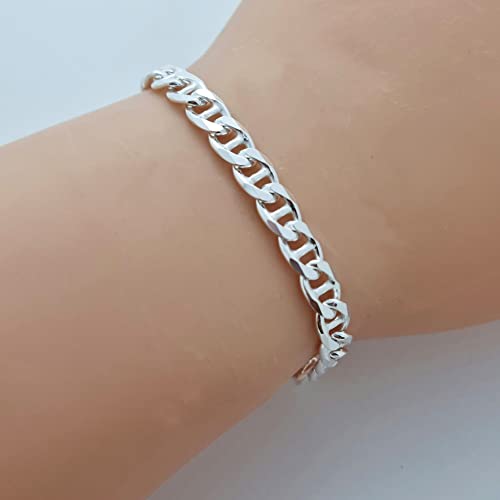 Men's Silver Bracelet Heavy Thick 925 Sterling Silver 6.5MM Mariner Chain Brecelet Length 18.5cm, 19.5cm, 21cm, 22cm and 23cm treasurebayb2b